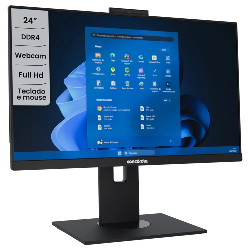 "Computador All In One Concórdia Core I5 10400 8GB Ddr4 SSD 256gb 23.8""full Hd Webcam Wifi Freedos Preto"