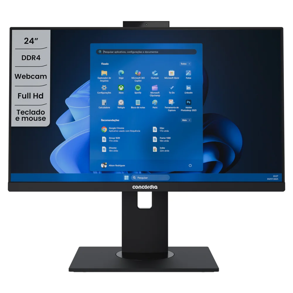 "Computador All In One Concórdia Core I5 10400 8GB Ddr4 SSD 256gb 23.8""full Hd Webcam Wifi Freedos Preto" - view 5