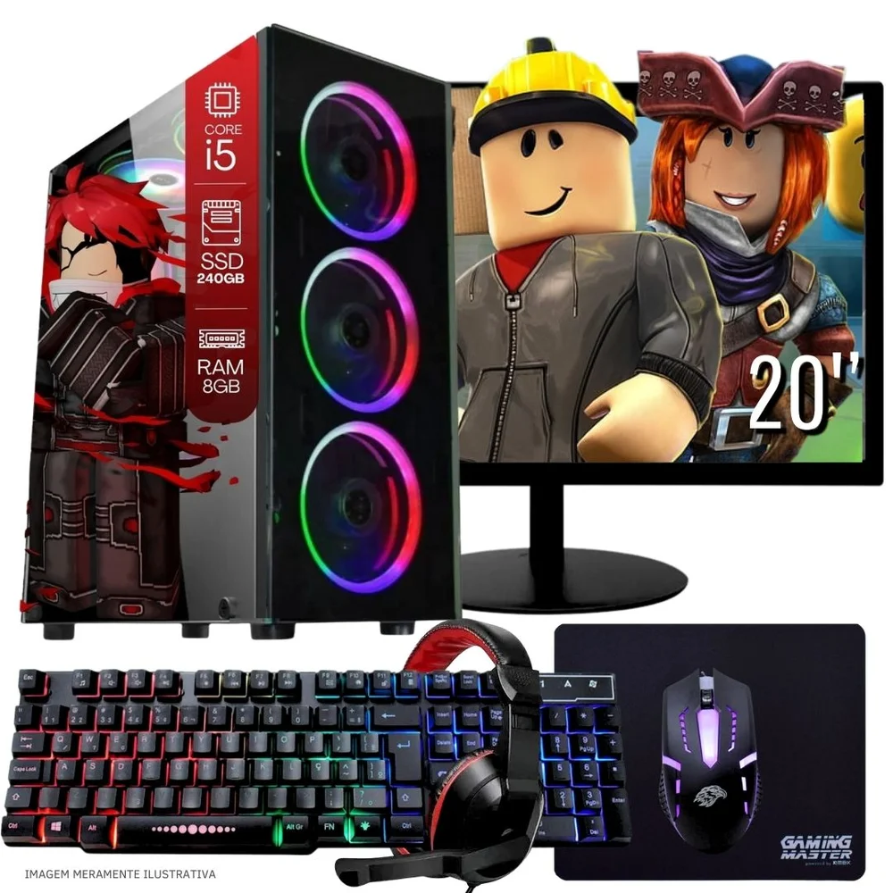 "Computador Gamer Completo Balão.info Intel Core I5 SSD 240GB 8GB Teclado Mouse Mouse Pad E Headset Gamer Monitor 20"" WINDOWS 10 Pro Trial"