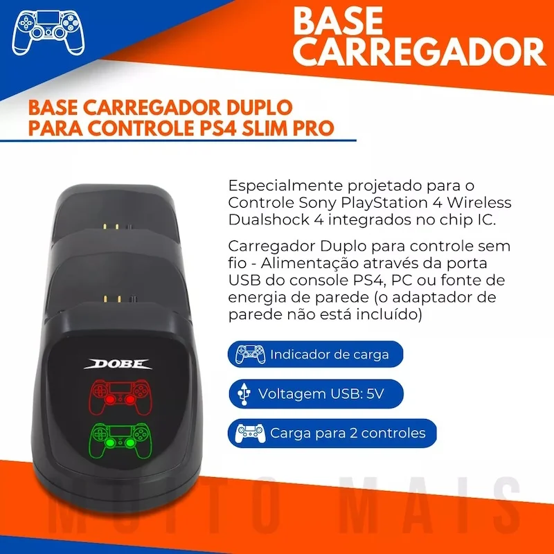 Base Dock Carregador De Controle Ps4 Horizontal Carga Rápida Base Dock Carregador De Controle Ps4 Horizontal Carga Rápida