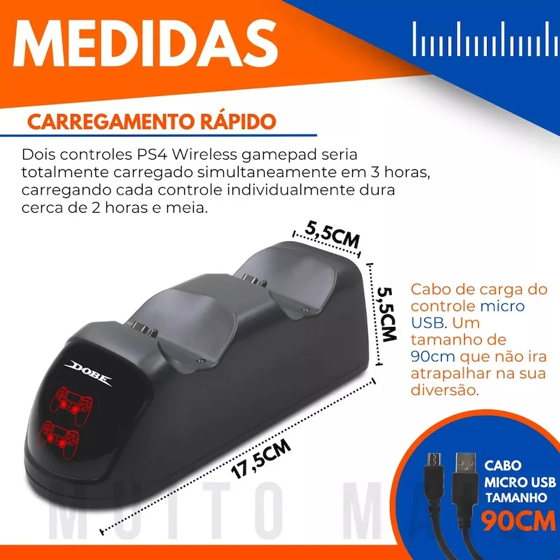Base Dock Carregador De Controle Ps4 Horizontal Carga Rápida Base Dock Carregador De Controle Ps4 Horizontal Carga Rápida