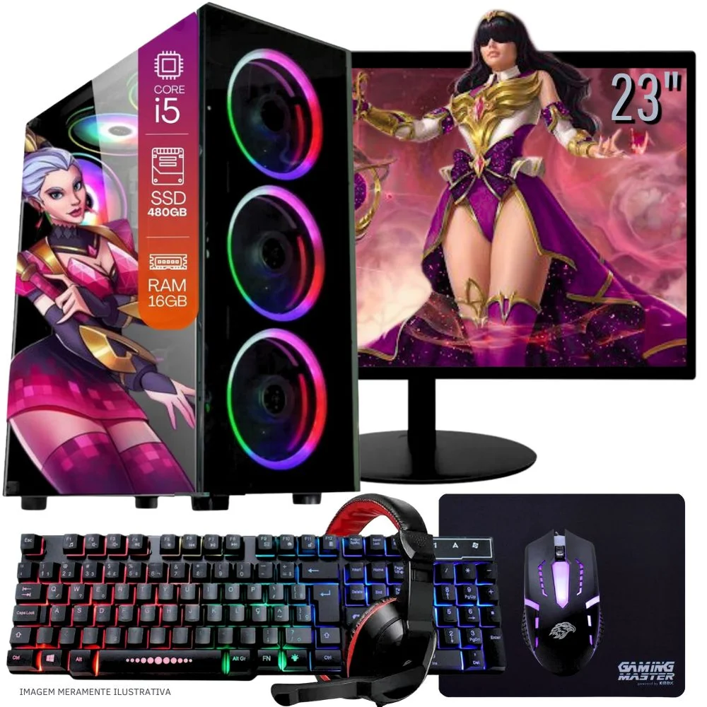 "PC Gamer Completo Balão.info Intel Core I5, 16GB RAM,  SSD 480GB, WINDOWS 10 Pro Trial, Teclado Mouse Mouse Pad E Headset Gamer Monitor 23"""