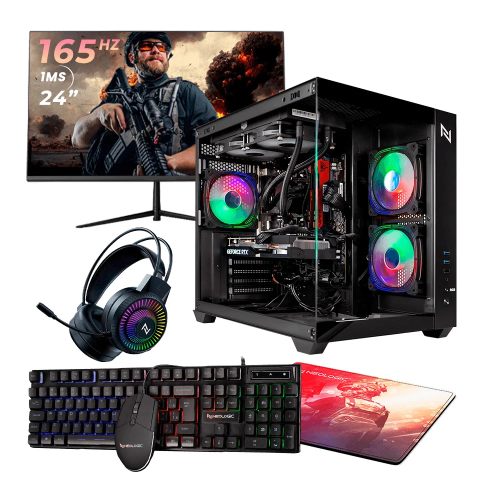 PC Gamer Completo Amd Ryzen 5 5500 16gb 3200mhz (rx 6600 8GB) SSD 1TB, 500w 80 Plus, Monitor 24 165hz 1ms, Neologic Aquarium - Nli87530 U Unica Unica