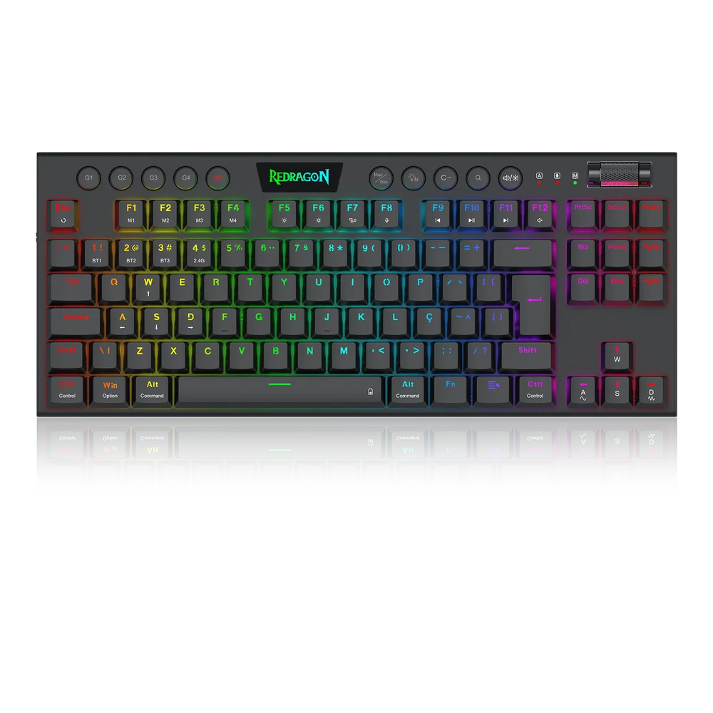 Teclado Gamer Redragon Horus Pro, Mecânico RGB Abnt2 Wirelles Bluetooth Switch Brown Preto