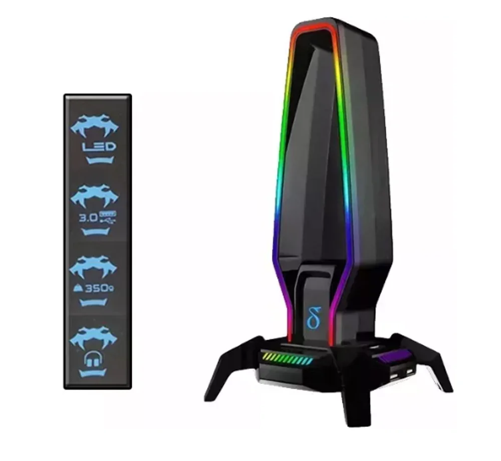 Suporte Para Fone De Ouvido Gamer Headset Rgb Hub 3.0 Usb