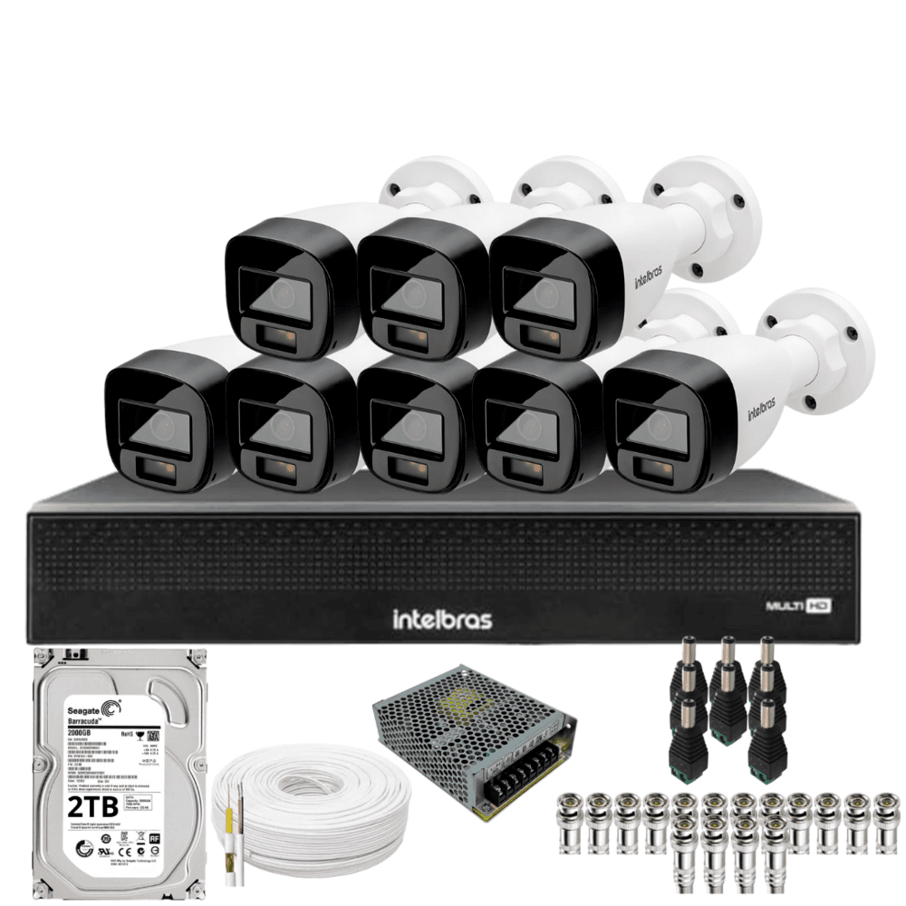 Kit 8 Câmeras Intelbras 1220b Full Color  Dvr Mhdx 1016-c Intelbras Com Detecção De Movimentos Hd 2TB