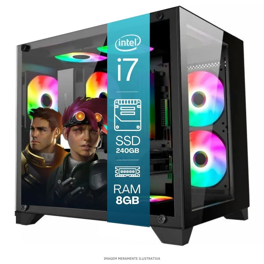 "Computador PC Gamer Completo Balão.info Intel Core I7 SSD 480GB 16gb Gabinete Aquário Teclado Mouse Mouse Pad E Headset Gamer Monitor 19"" WINDOWS 10 Pro Trial" - view 3