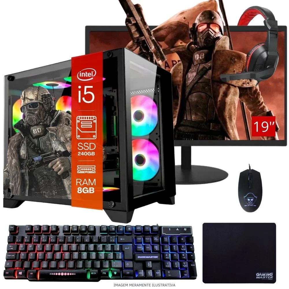 "Computador PC Gamer Completo Balão.info Intel Core I5 SSD 240GB 8GB Gabinete Aquário Teclado Mouse Mouse Pad E Headset Gamer Monitor 19"" WINDOWS 10 Pro Trial"
