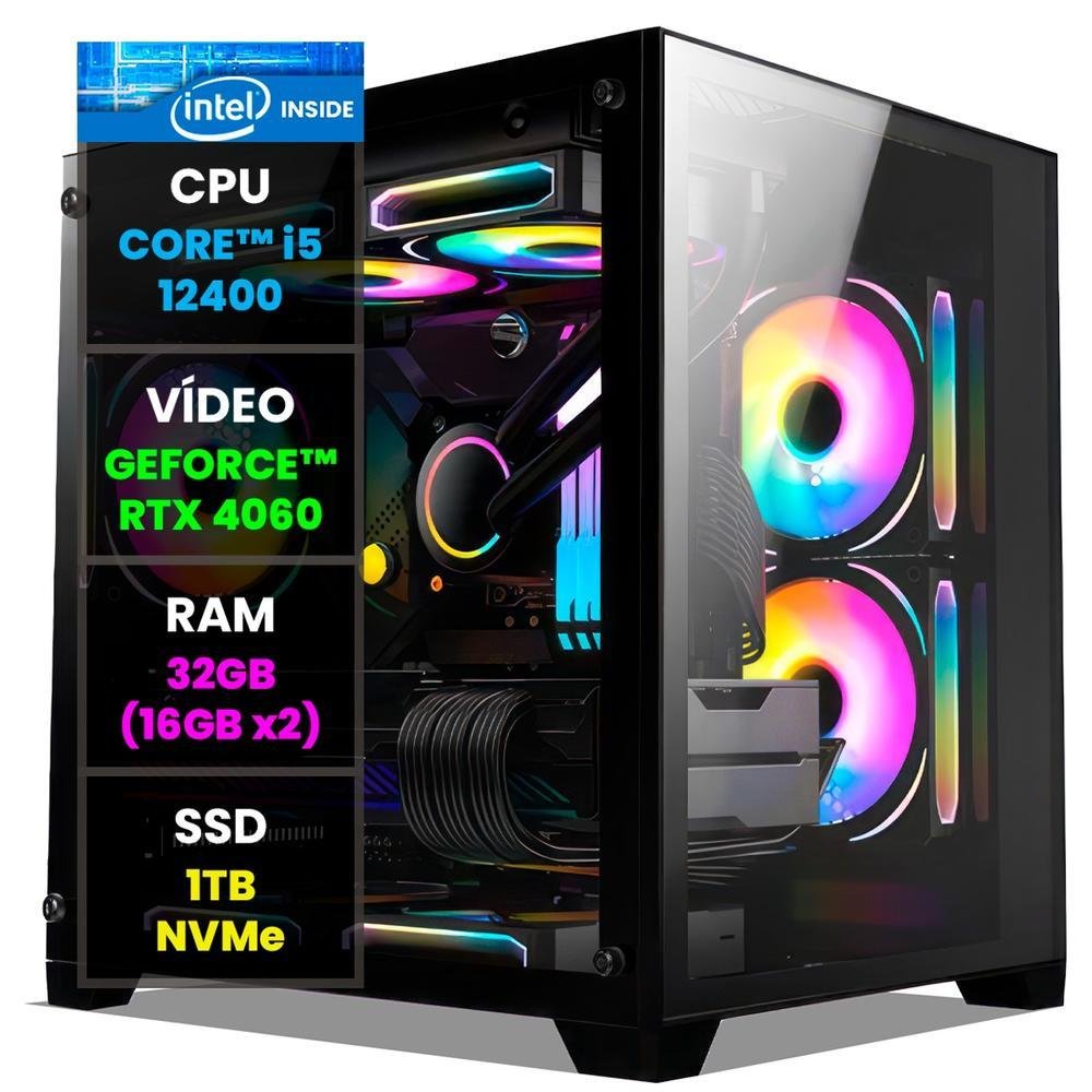 PC Gamer Computador Completo Nolag Amd Ryzen 5 7600, GeForce RTX 3080, 16gb Ddr5, SSD 1TB Nvme, Gabinete RGB