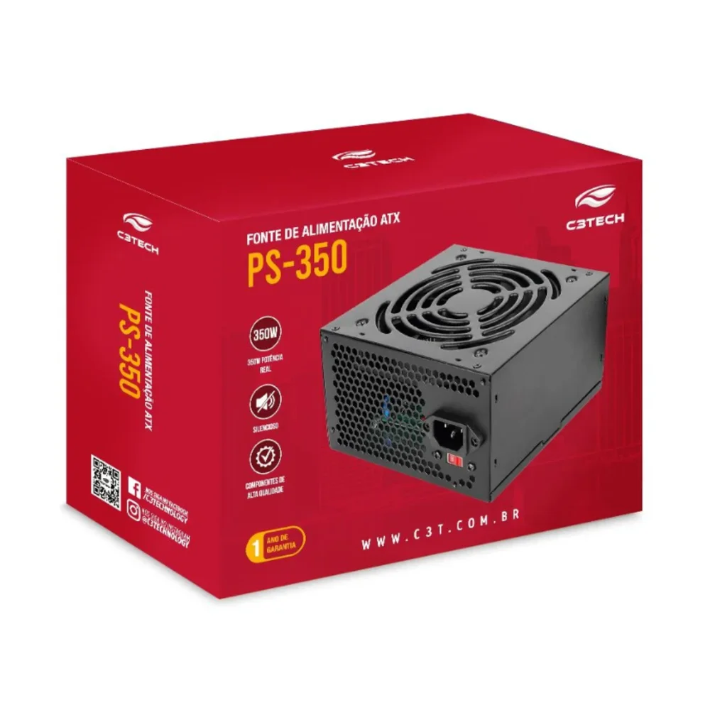 Fonte Atx 350w Real Gamer C3tech Ps-350bk 24 Pinos Com Chave Fonte Atx 350w Real Gamer C3tech Ps-350bk 24 Pinos Com Chave