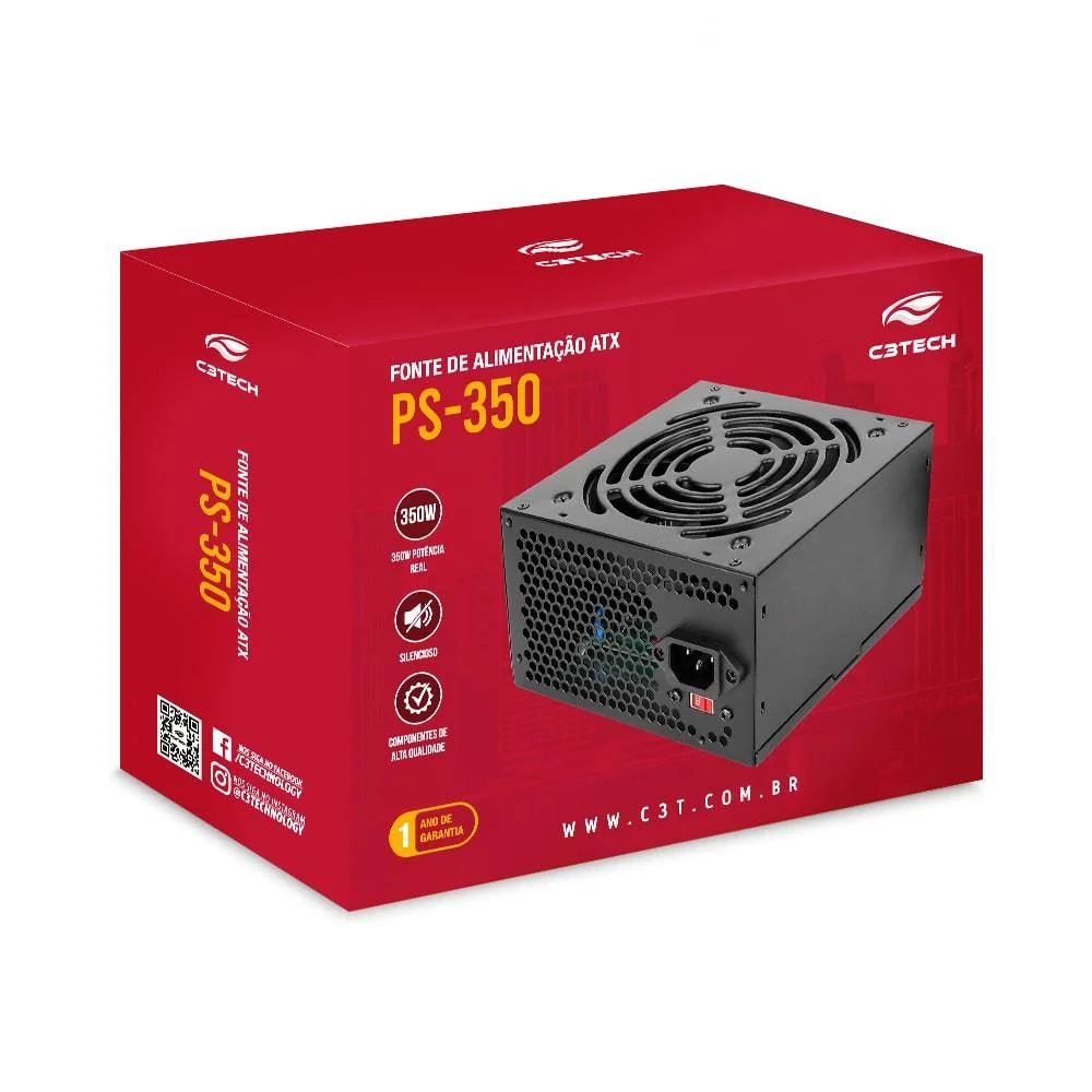Fonte Atx 350w Real Gamer C3tech Ps-350bk 24 Pinos Com Chave Fonte Atx 350w Real Gamer C3tech Ps-350bk 24 Pinos Com Chave
