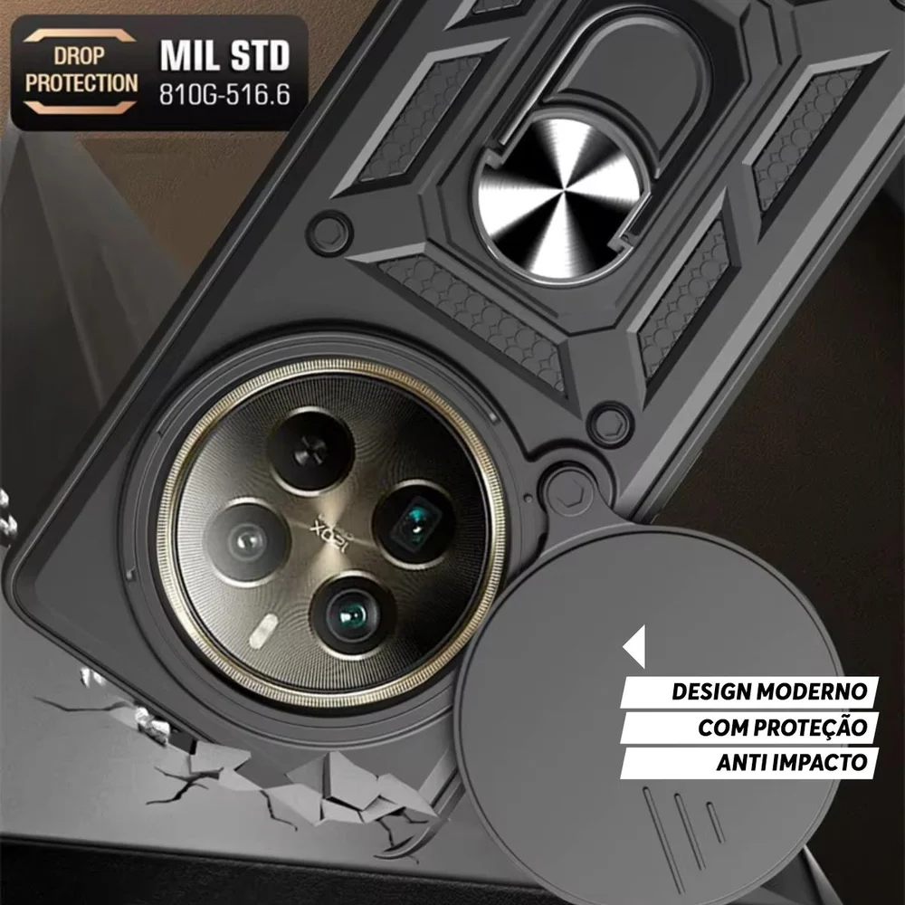 Capa Capinha Case Para Realme 12 Pro Plus - Protetora Resistente Anti Impacto Queda Armadura Militar Cor:preto