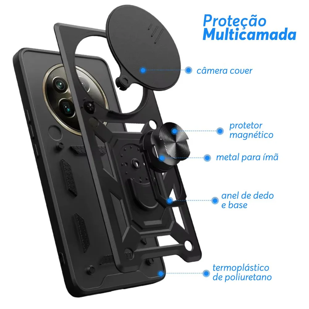 Capa Capinha Case Para Realme 12 Pro Plus - Protetora Resistente Anti Impacto Queda Armadura Militar Cor:preto