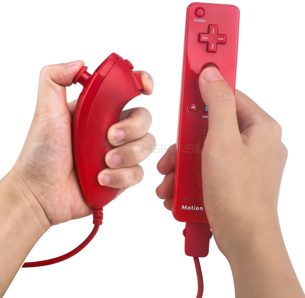 Controle Wii Remote Plus + Nunchuk Para Nintendo Wii E Wii U Vermelho Controle Wii Remote Plus + Nunchuk Para Nintendo Wii E Wii U Vermelho