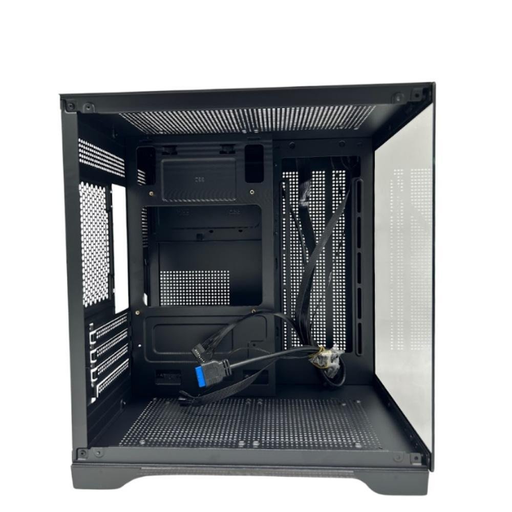 Gabinete Gamer Ktrok Cubo Preto Aquario Lateral Frente Vidro