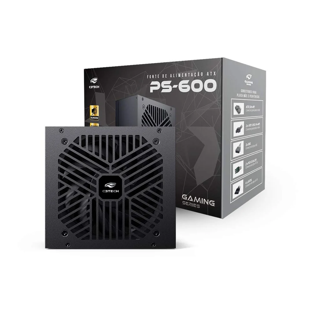 Fonte Atx 600w C3tech Preta - Ps-600bk