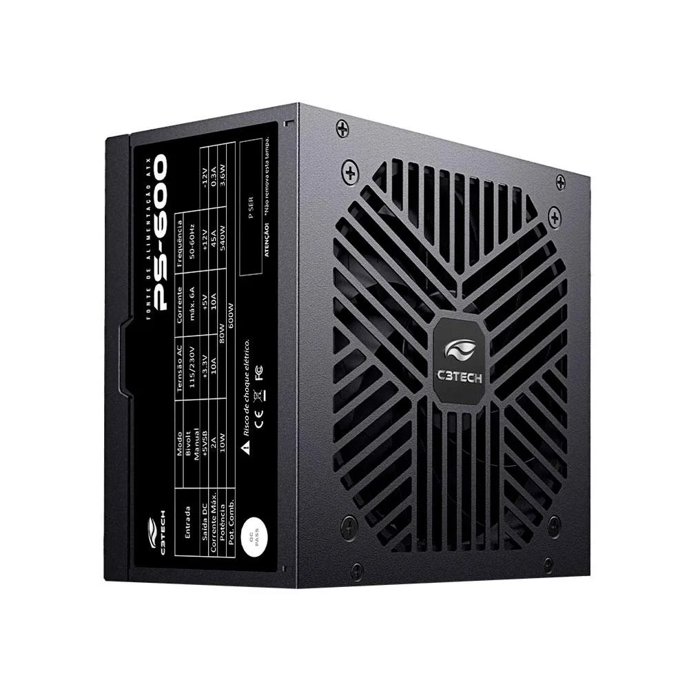 Fonte Atx 600w C3tech Preta - Ps-600bk