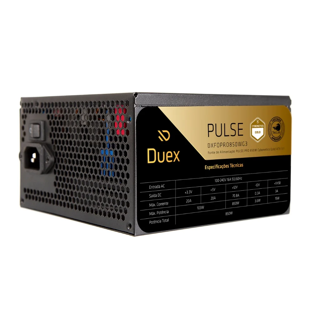Fonte De Alimentação Duex Multi Pro 850w Cybenetics Gold PCf Ativo Full Modular - Dxfopro850wg3 Fonte De Alimentação Duex Multi Pro 850w Cybenetics Gold PCf Ativo Full Modular - Dxfopro850wg3