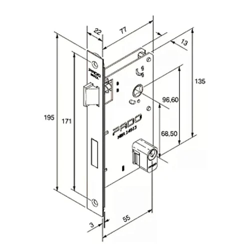 Fechadura Barra Externa 940-55pe Ecoinox Rq2 Ixe Inox Escovado 55mm Pado