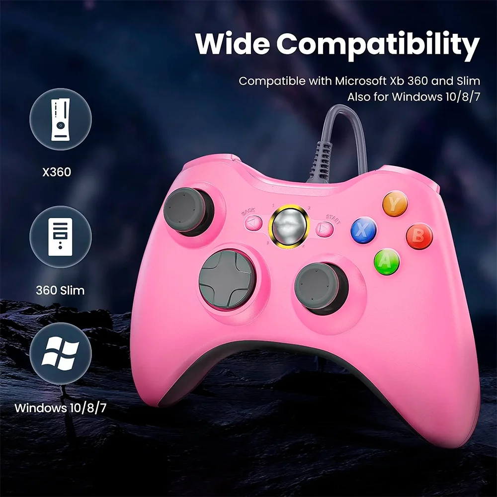 Controle Usb Com Fio Para XBOX 360 Computador Notebook - Rosa Controle Usb Com Fio Para XBOX 360 Computador Notebook - Rosa