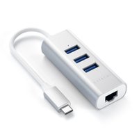 Hub Usb-c Satechi 3 Portas Usb-a + Ethernet Rede Prata