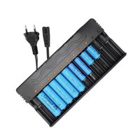 Carregador De Bateria Com 12 Slot Carga Simultânea Ajustável - Preto