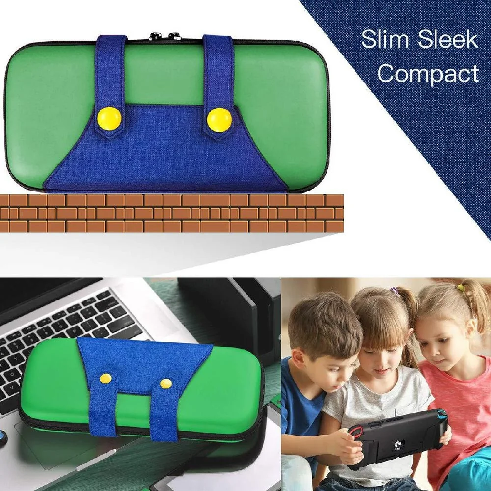 Case Nintendo Switch V1 V2 Luigi + 4 Grips + Película Vidro