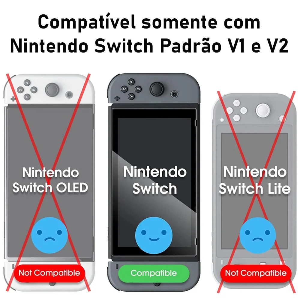 Case Nintendo Switch V1 V2 Luigi + 4 Grips + Película Vidro