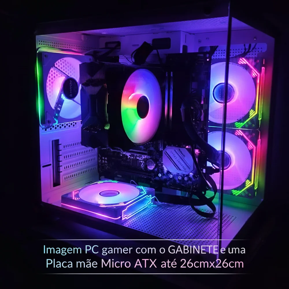 Gabinete Gamer Aquário Branco com 7 Fans RGB Inclusas Mini Tower para Placas Micro Atx Mini ITX Vidro Temperado Gabinete Gamer Aquário Branco com 7 Fans RGB Inclusas Mini Tower para Placas Micro Atx Mini ITX Vidro Temperado