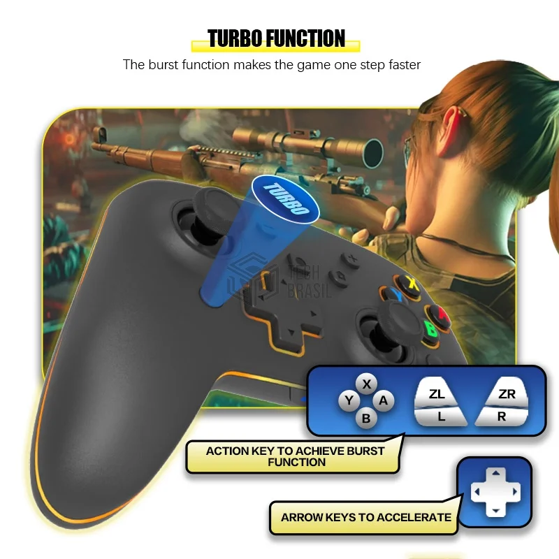 Controle Sem Fio Pro Para Nintendo Switch PC Ios Android Steam Sixaxis Bluetooth - 10 Cores LED