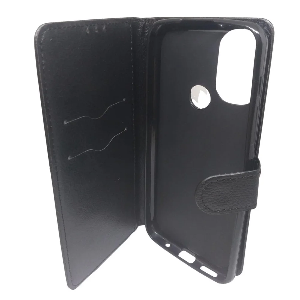 Capa Moto E30 Carteira Couro Preto