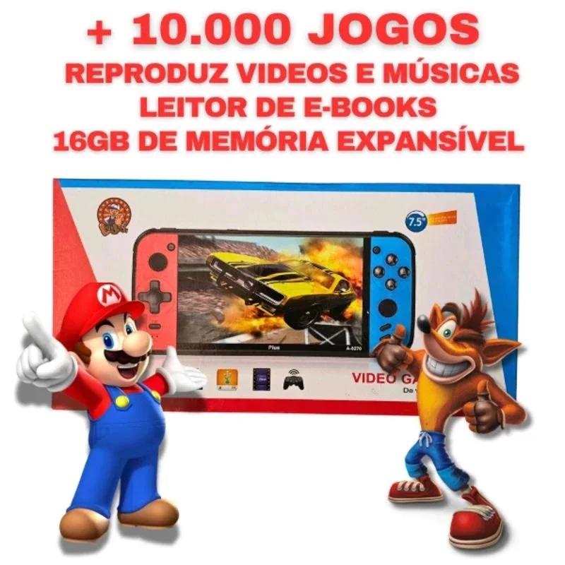 Console Vídeo Game Portátil X16 Plus + 10.000 Jogos Tela De 7,5 "