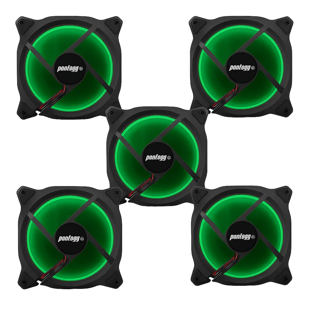 Kit 5 Cooler Fan Bs Reinforced Verde 15 LEDs Para Gabinete 120mm X 120mm Kit 5 Cooler Fan Bs Reinforced Verde 15 LEDs Para Gabinete 120mm X 120mm