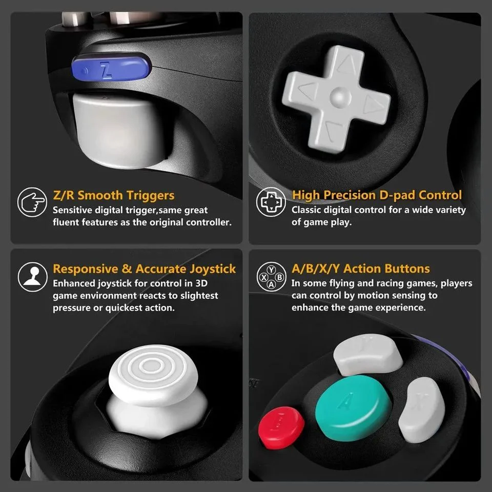 Controle Com Fio Compatível C/ Nintendo Gamecube E Wii Preto Controle Com Fio Compatível C/ Nintendo Gamecube E Wii Preto