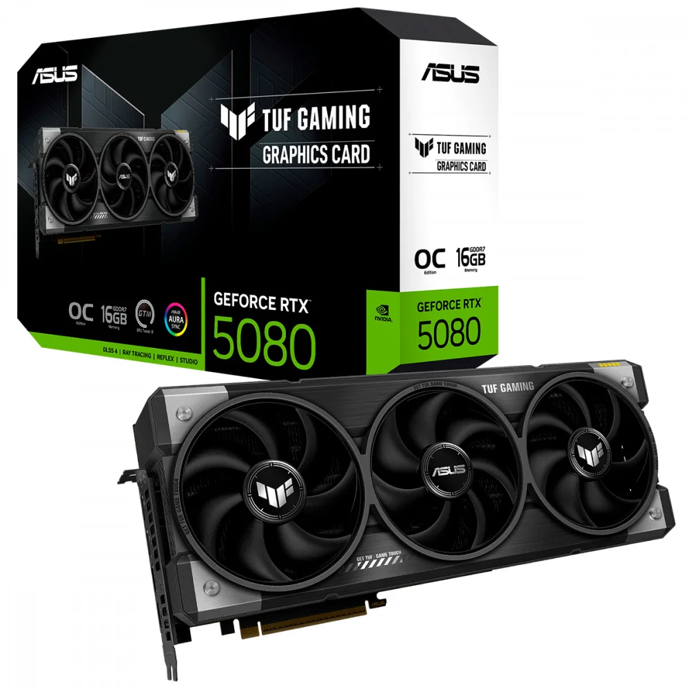 Placa De Vídeo Asus Geforce RTX 5080 Tuf Gaming Oc 16gb Gddr7 256bits Placa De Vídeo Asus Geforce RTX 5080 Tuf Gaming Oc 16gb Gddr7 256bits