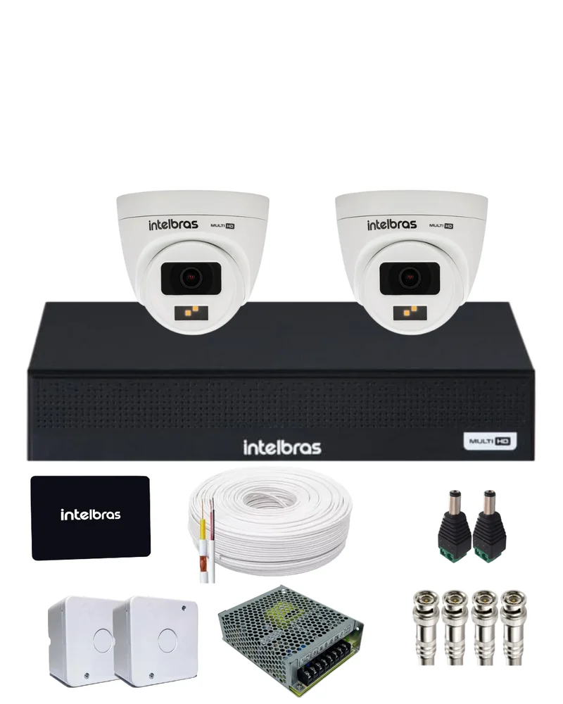 Kit Cftv Intelbras 2 Câmeras 1120d Full Color  720p  Dvr Intelbras 1104-c  SSD 512gb Instalado.