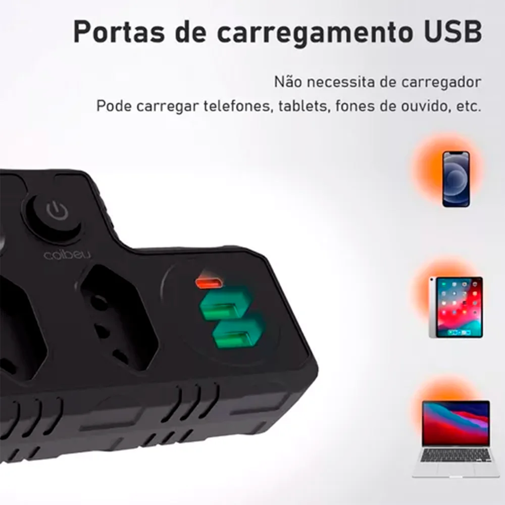 Adaptador Universal De Tomada 3 Tomadas Pinos Com Usb Tipo C Carregador Rápido Adaptador Universal De Tomada 3 Tomadas Pinos Com Usb Tipo C Carregador Rápido