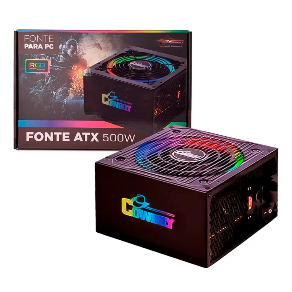 Fonte De Alimentação Atx 600w Bivolt Manual Com LED RGB - Kp-535RGB Fonte De Alimentação Atx 600w Bivolt Manual Com LED RGB - Kp-535RGB