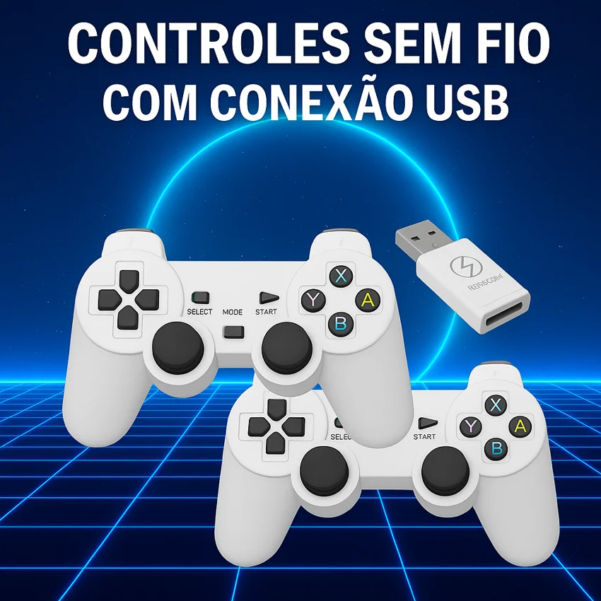 Game Retrô Com 25.000 Jogos + 2 Controles Sem Fio | Plug & Play Via Usb Game Retrô Com 25.000 Jogos + 2 Controles Sem Fio | Plug & Play Via Usb
