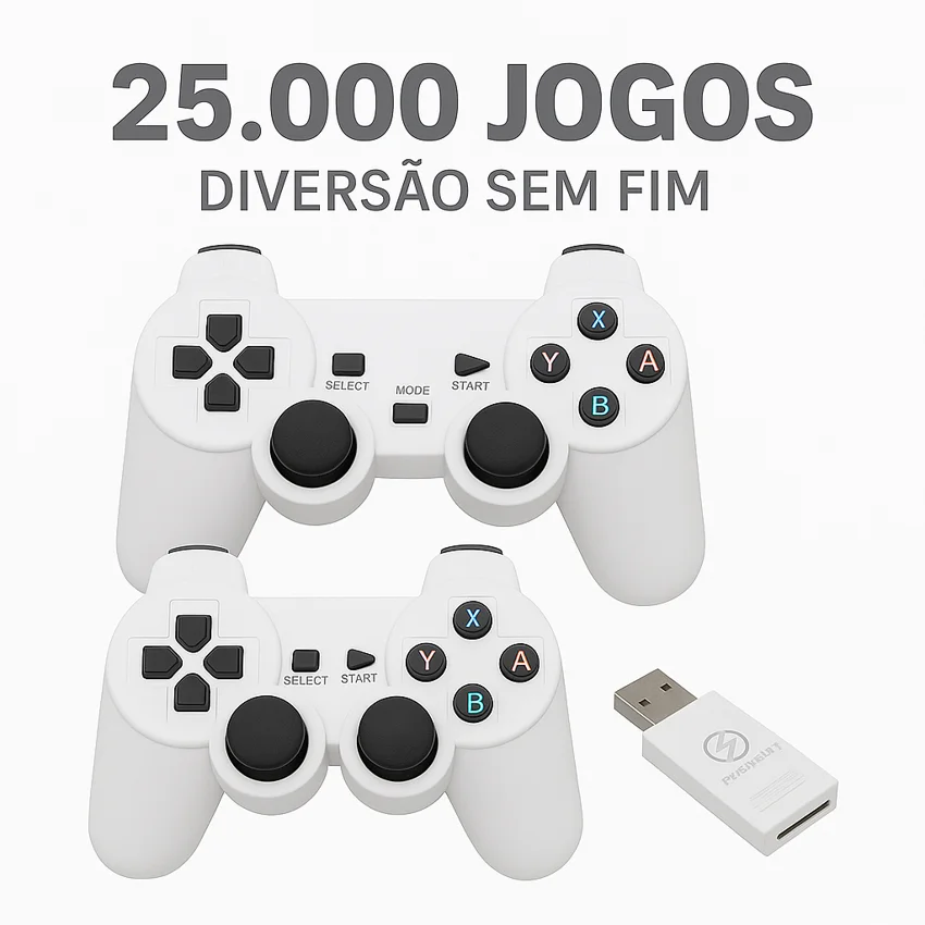 Game Retrô Com 25.000 Jogos + 2 Controles Sem Fio | Plug & Play Via Usb Game Retrô Com 25.000 Jogos + 2 Controles Sem Fio | Plug & Play Via Usb