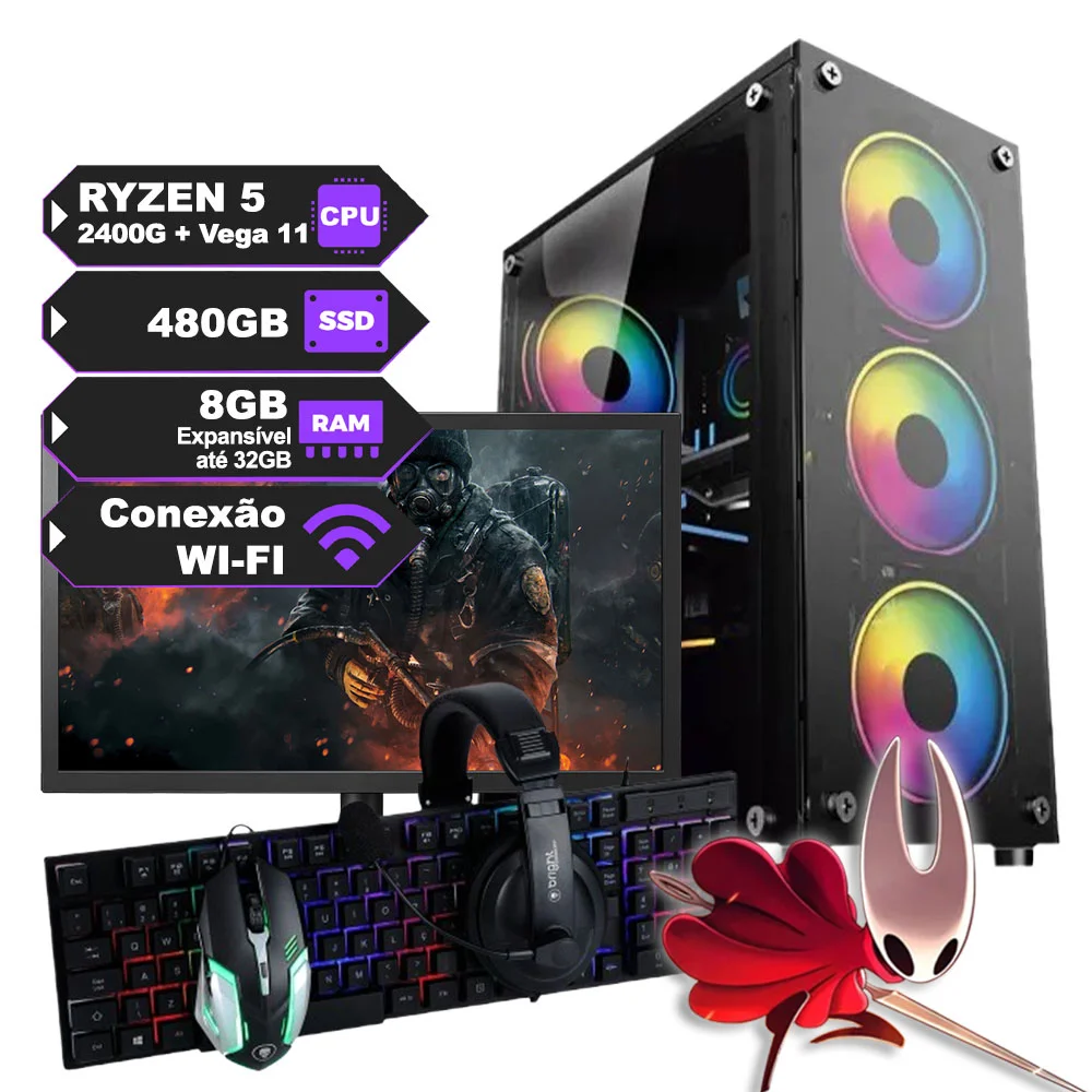 PC Gamer Completo Ryzen 5 2400g C Placa De Vídeo