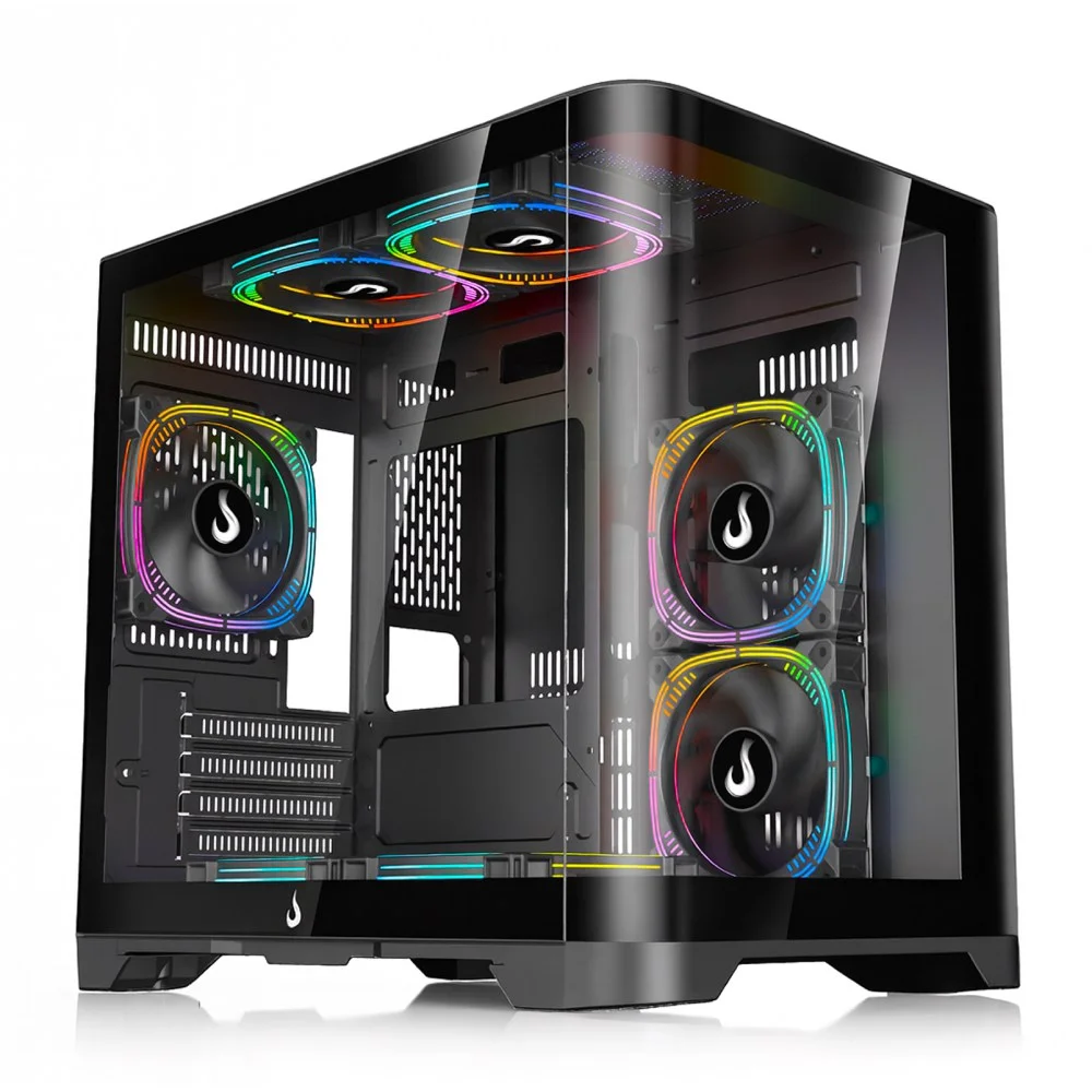 Gabinete Gamer Rise Mode Glass Curvo, M-ATX, Mid Tower, Lateral e Frental em Vidro, Preto - RM-GA-GC-FB Gabinete Gamer Rise Mode Glass Curvo, M-ATX, Mid Tower, Lateral e Frental em Vidro, Preto - RM-GA-GC-FB