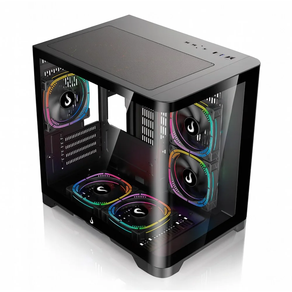 Gabinete Gamer Rise Mode Glass Curvo, M-ATX, Mid Tower, Lateral e Frental em Vidro, Preto - RM-GA-GC-FB Gabinete Gamer Rise Mode Glass Curvo, M-ATX, Mid Tower, Lateral e Frental em Vidro, Preto - RM-GA-GC-FB