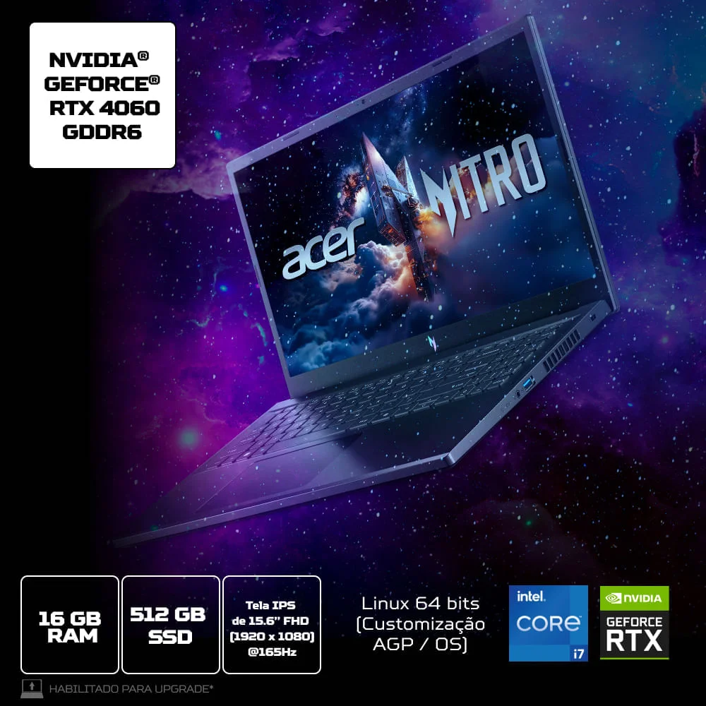 Notebook Gamer Acer Nitro V15 Anv15-52-790m Intel Core i7-13620h 13ªG, 16GB RAM, RTX 4060, SSD 512GB, Tela 15.6" Full HD IPS, Preto - NH.U1UAL.002 Notebook Gamer Acer Nitro V15 Anv15-52-790m Intel Core i7-13620h 13ªG, 16GB RAM, RTX 4060, SSD 512GB, Tela 15.6" Full HD IPS, Preto - NH.U1UAL.002
