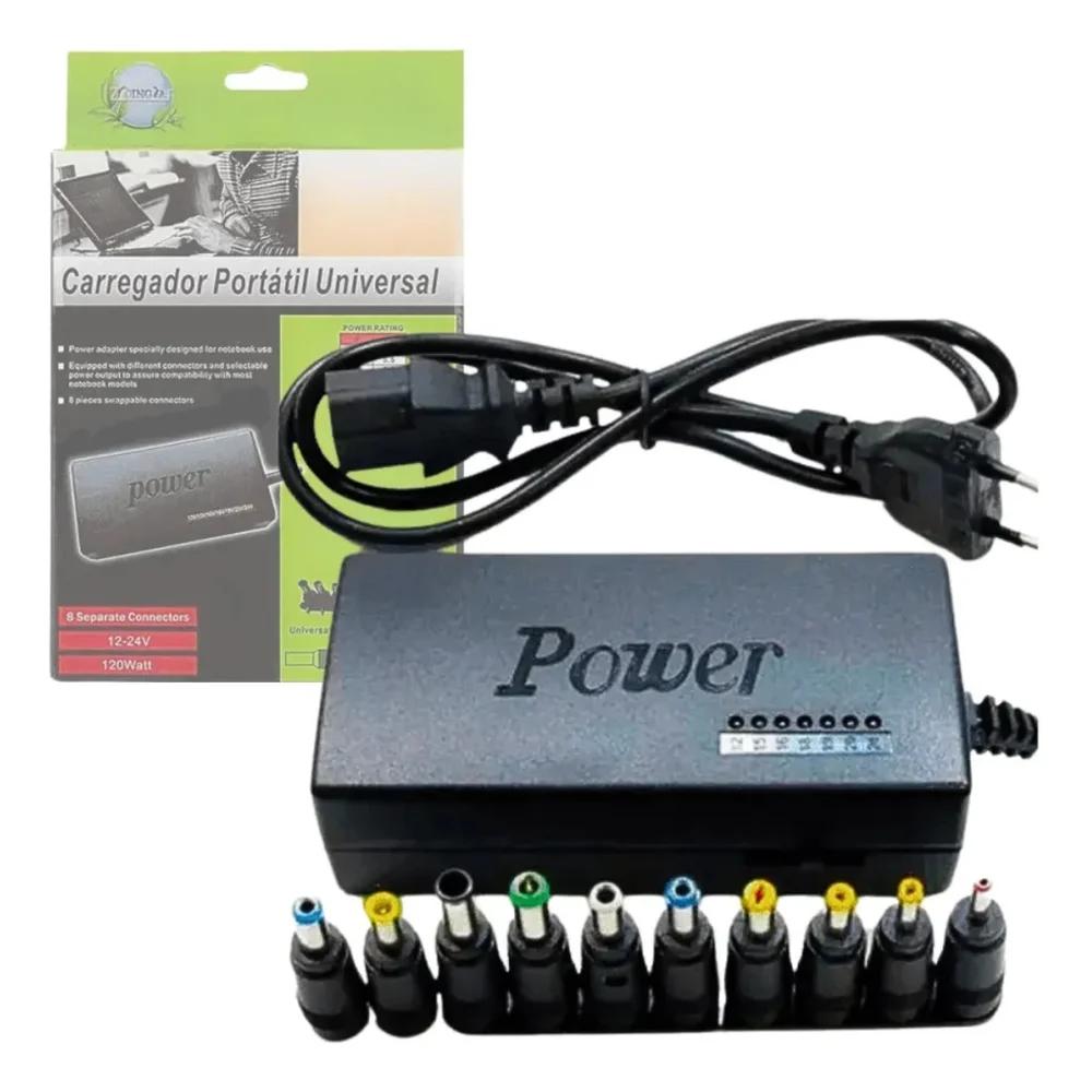 Fonte Notebook Universal 120w Completa Com 9 Plugues E Cabo Incluso