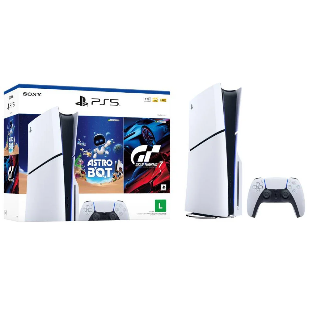 Playstation 5 Slim Disc + 2 Jogos, 1TB, Controle Sem Fio