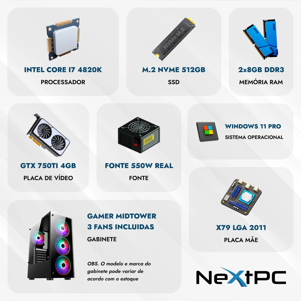 "Computador Balão.info Gamer Completo Intel Core i7 4ª, Gtx 750ti 2gb, 16gb, SSD 512gb, Monitor 20"", Gabinete Midtower" - view 4