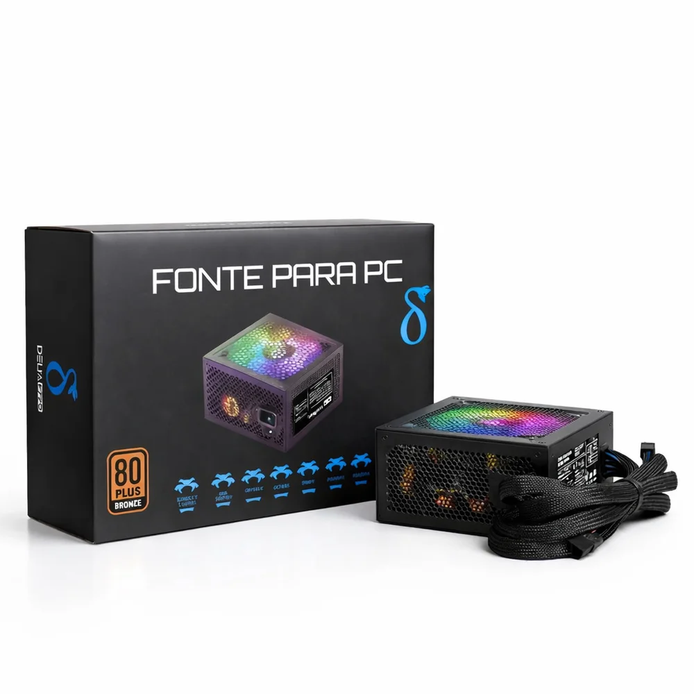 Fonte Gamer 650w Reais 80 Plus Bronze Pfc Ativo Com Ventoinha RGB Bivolt Fonte Gamer 650w Reais 80 Plus Bronze Pfc Ativo Com Ventoinha RGB Bivolt