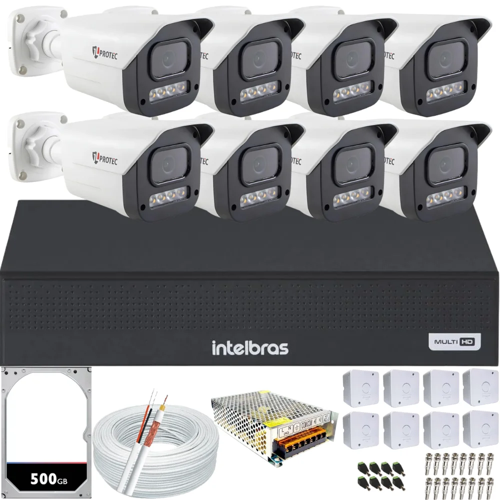 Kit 8 Câmeras Full Color C/áudio Dvr Intelbras 8ch 500gb
