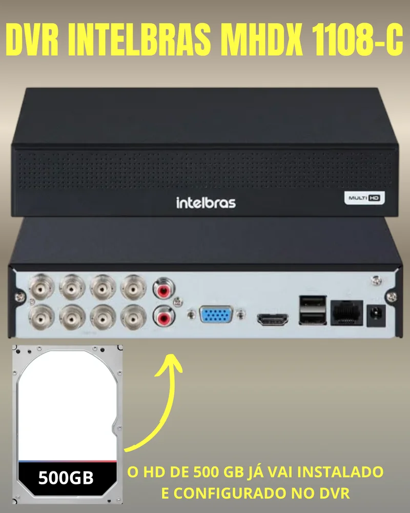 Kit 8 Câmeras Full Color C/áudio Dvr Intelbras 8ch 500gb